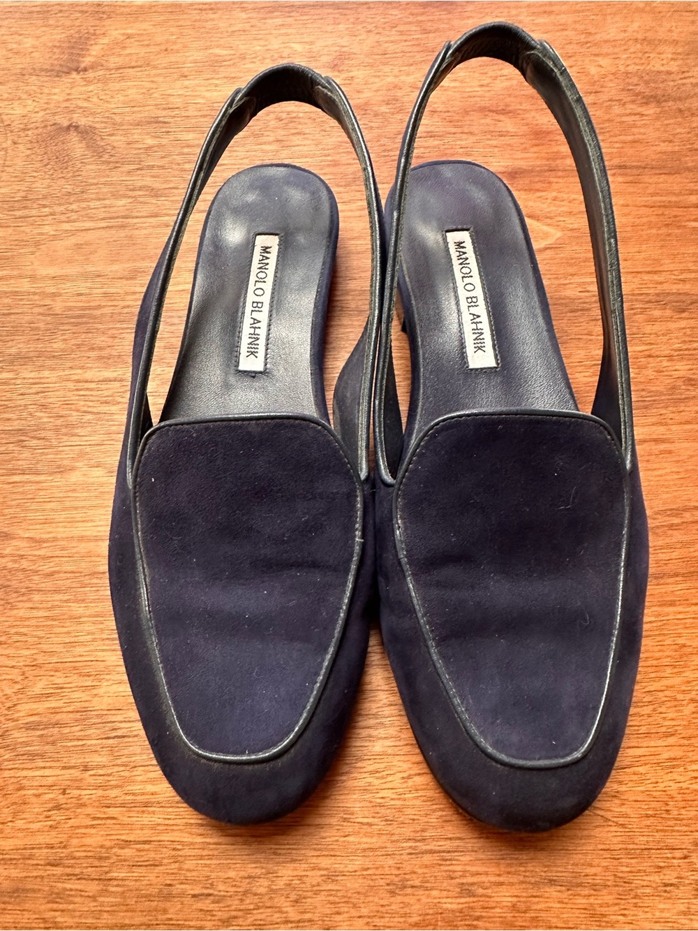 Manolo Blahnik Navy Suede Slingback Loafers